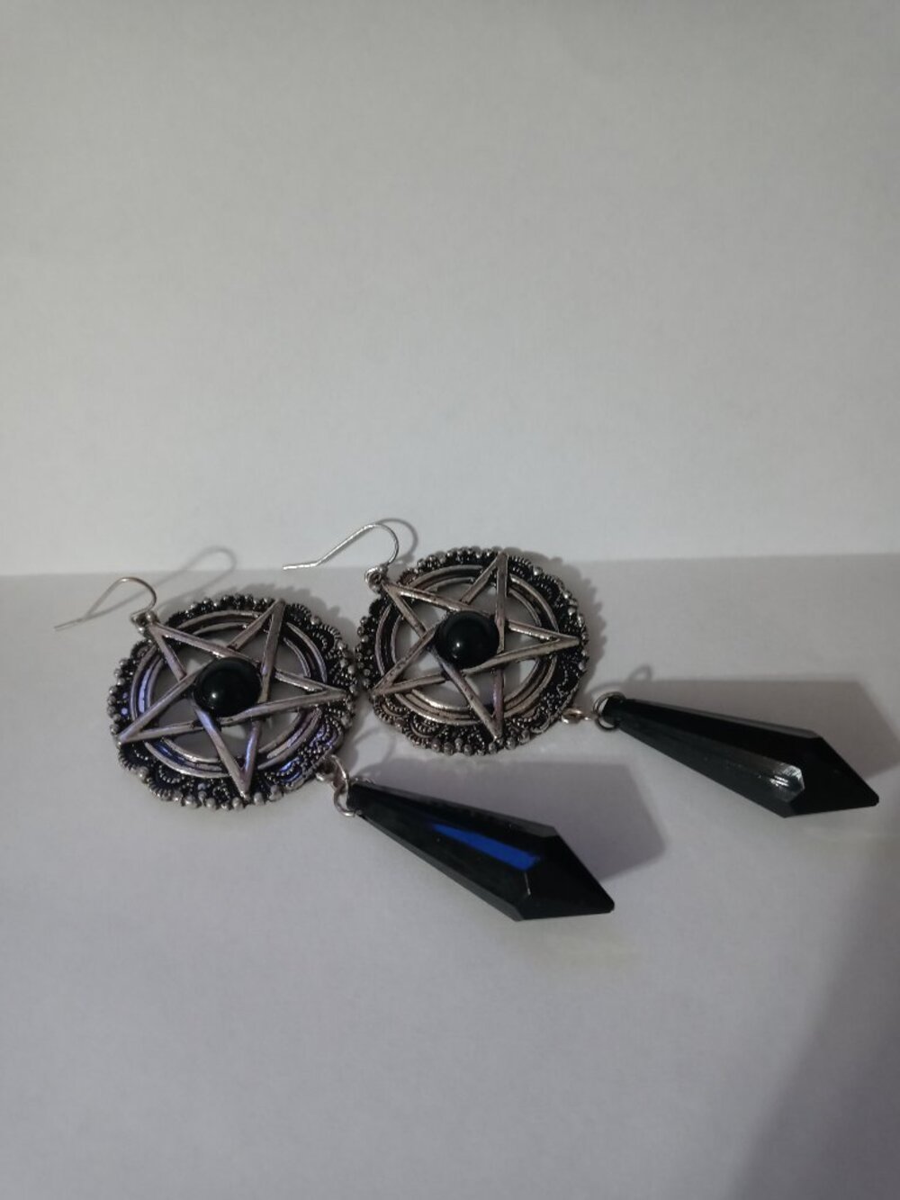 Silver Pentagram Drop Earrings